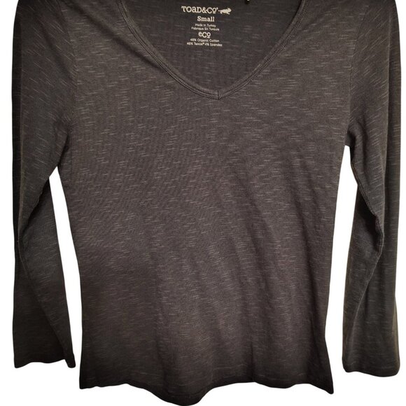 Toad & Co. Small Gray Henley Shirt, Organic Cotton Tencel Spandex Women V Neck - Picture 1 of 4